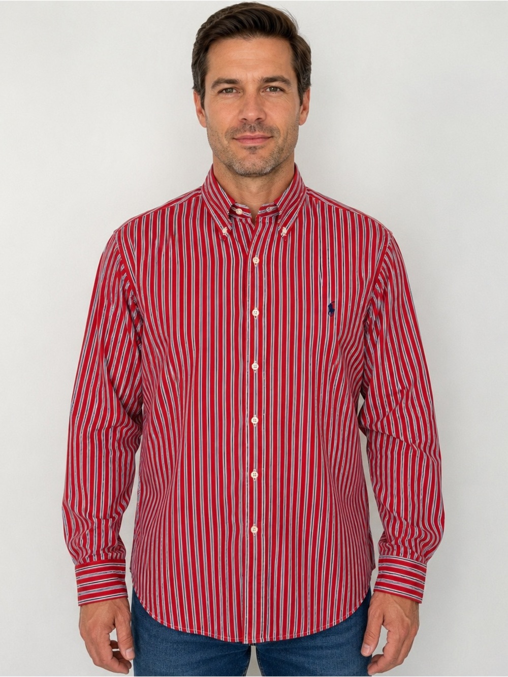 Polo by Ralph Lauren Red, White & Navy Striped Button-Down Shirt